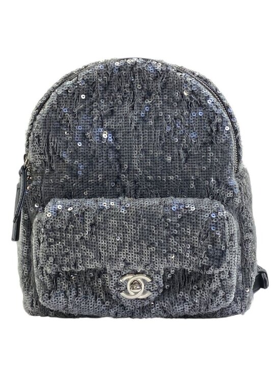 Chanel Sequin Waterfall Backpack CC Logo Gray Black Silver Lightweight Practical main image 5